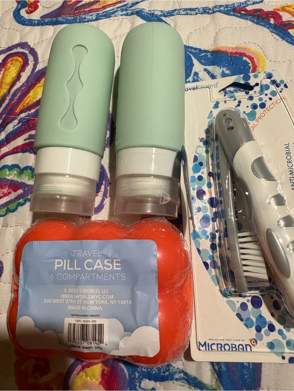 Travel Oral Care Kit with Mint Green Refillable Silicone Bottles